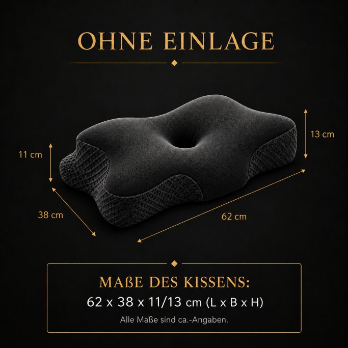 Maße des ergonomischen OKTABIN Marbella Nackenstützkissens 62 x 38 cm mit 11 und 13 cm Höhe