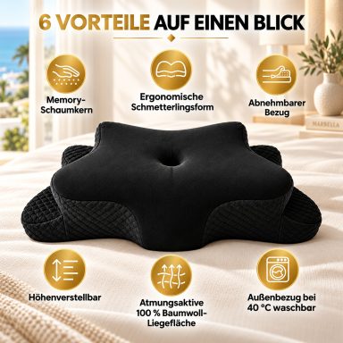 6 Vorteile auf einen Blick Vorteile des OKTABIN Marbella Memory Foam Nackenstützkissens im Überblick